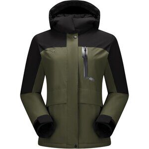 Women's A-Green Hooded Snow Ski Jacket Coat Fabric Soft Fleece Waterproof Stain